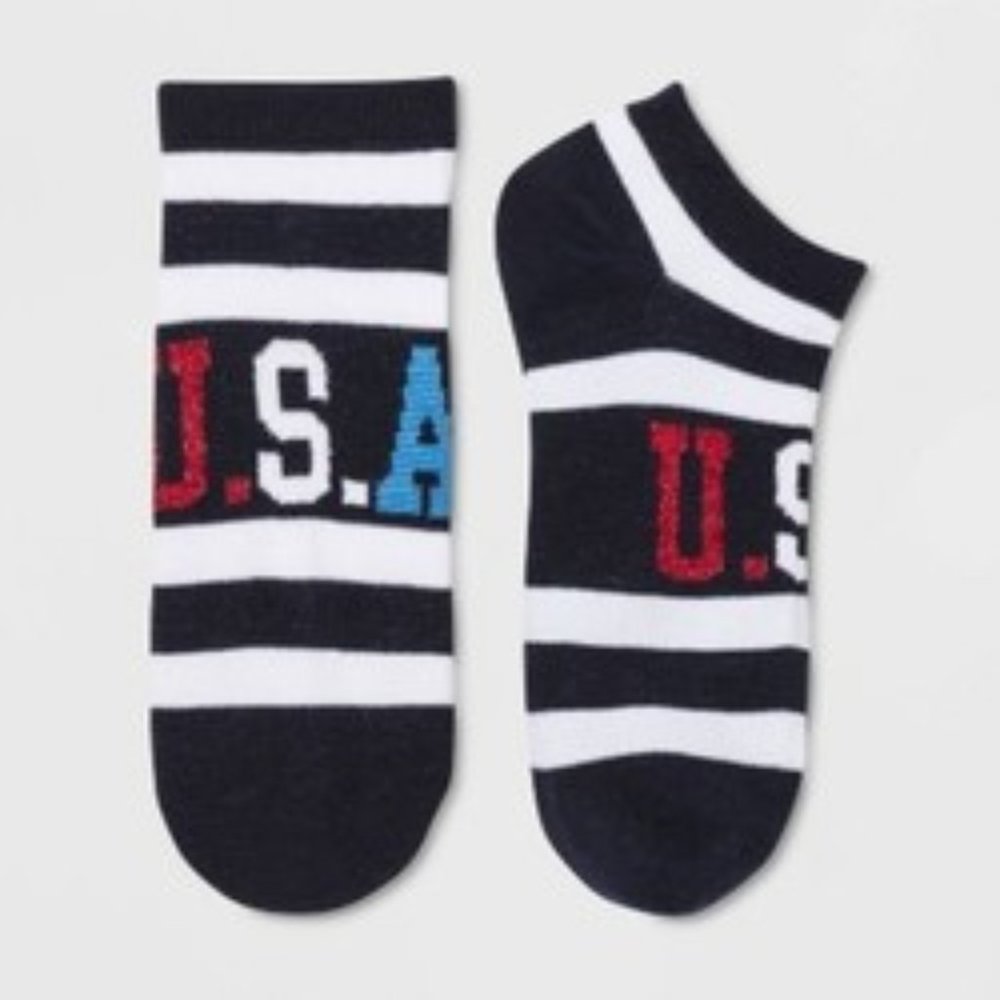 EV - Women's USA Striped Low Cut Socks Navy Blue